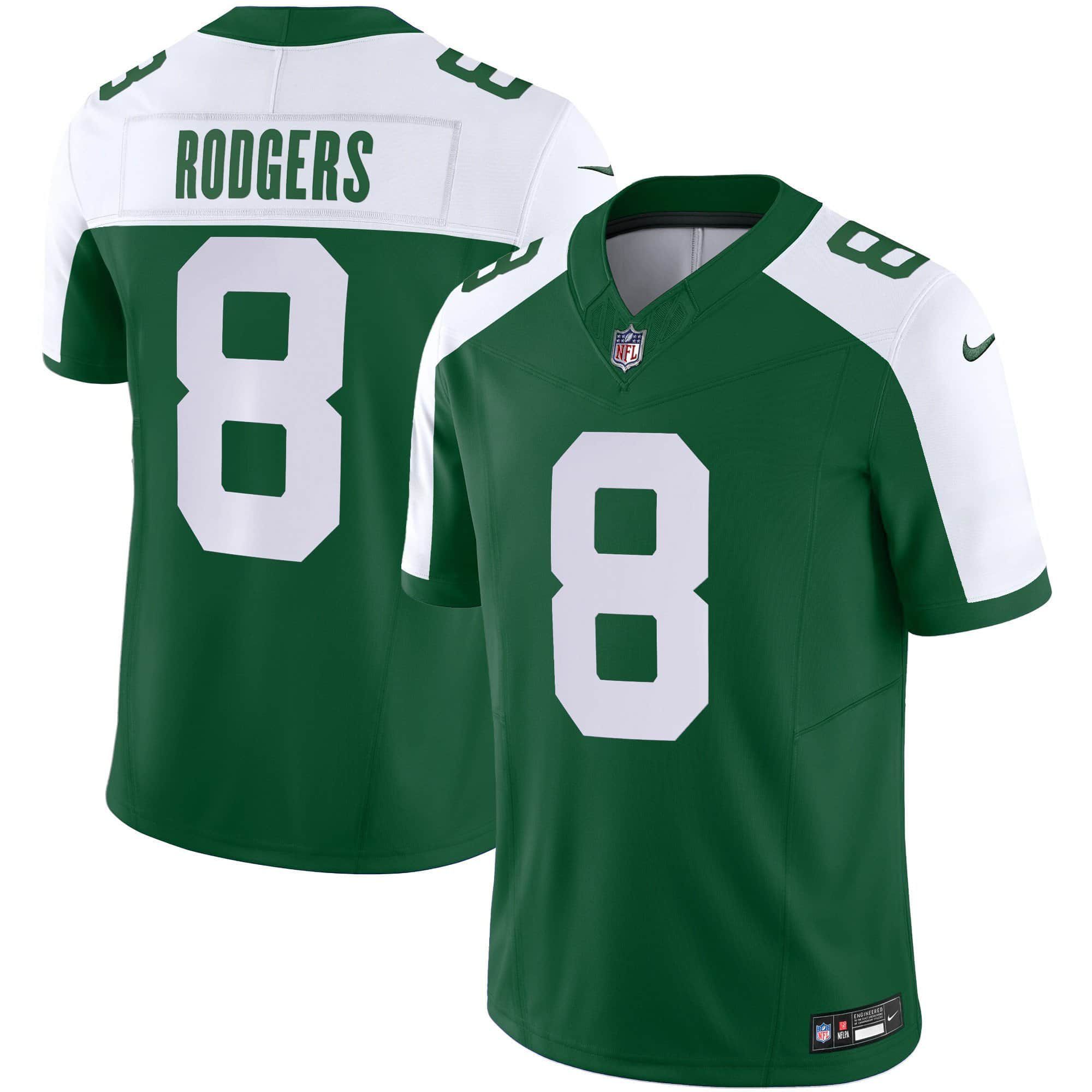 Men New York Jets 8 Rodgers Green 2024 Nike Limited NFL Jersey style 1